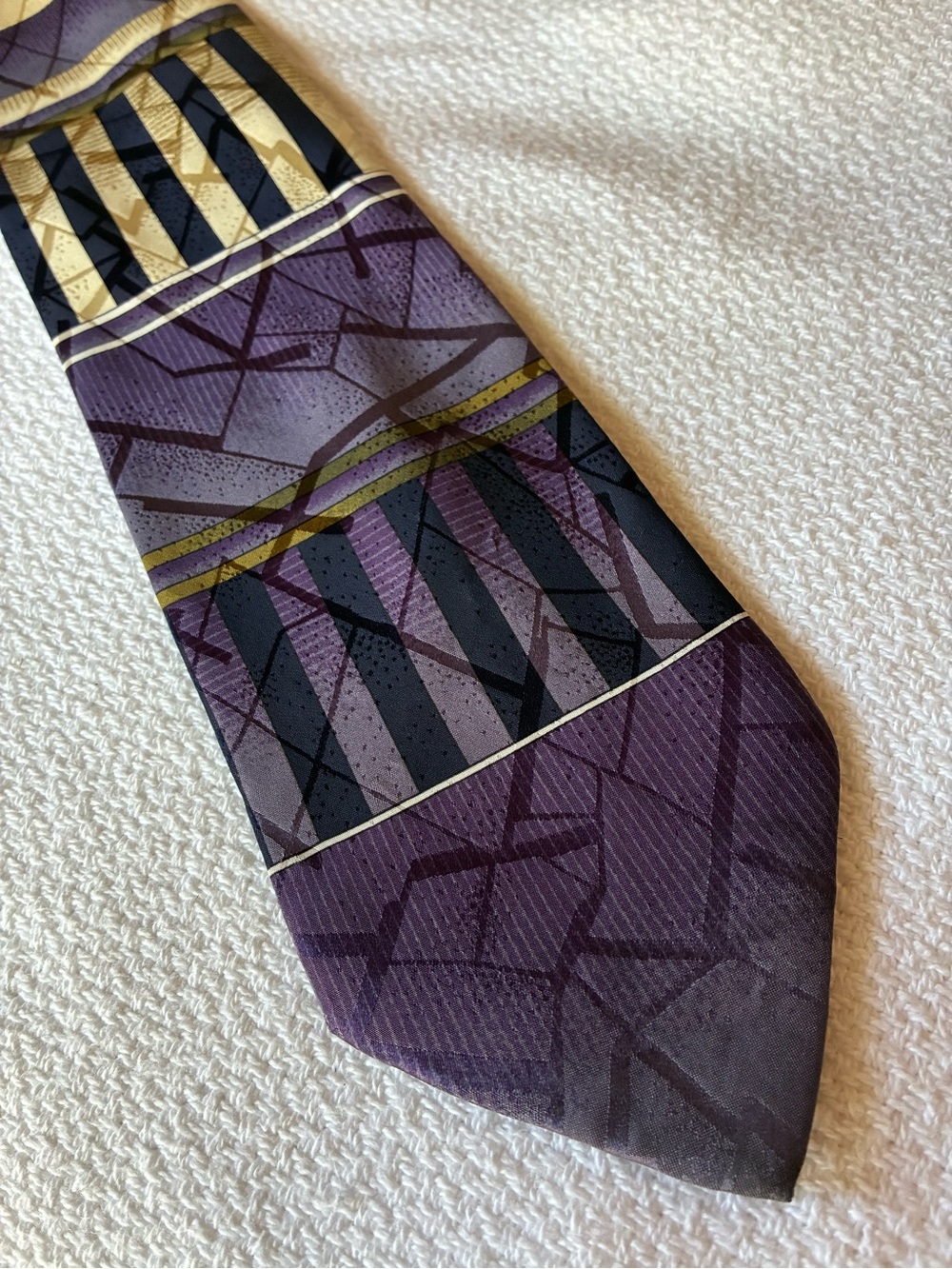 Bachrach 100% Silk Made in Italy Purple Geometric Tie with Gold Accents